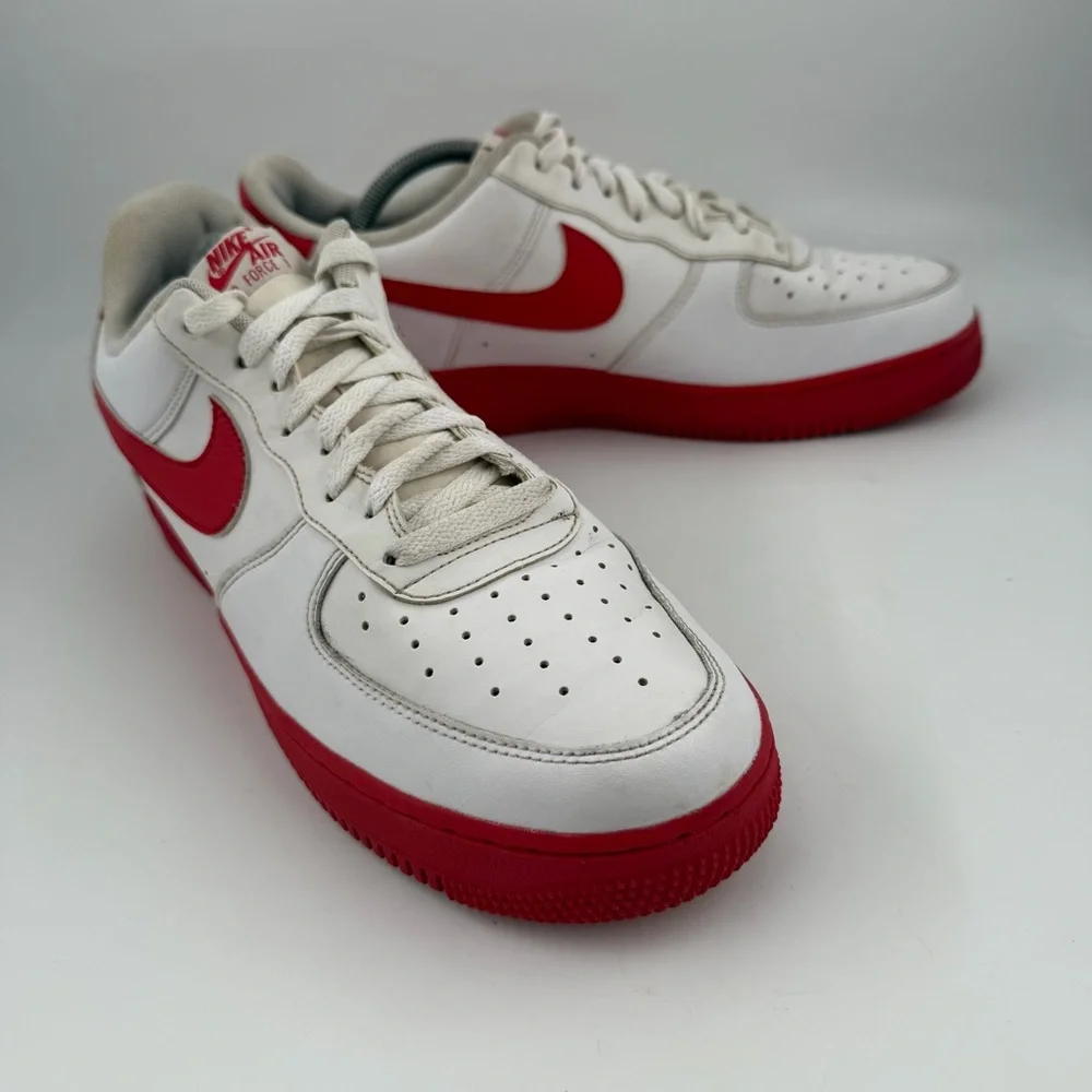 Nike Men’s Air Force 1 ‘07 - SZ 11 - White Red Lace-Up Low Top Shoes Sneakers